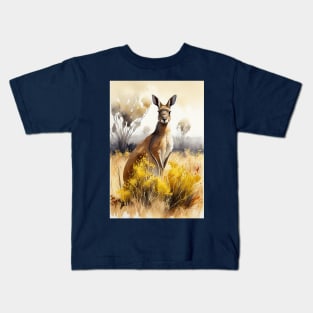 Watercolor Kangaroo: Delightful Australian Wildlife Art Kids T-Shirt